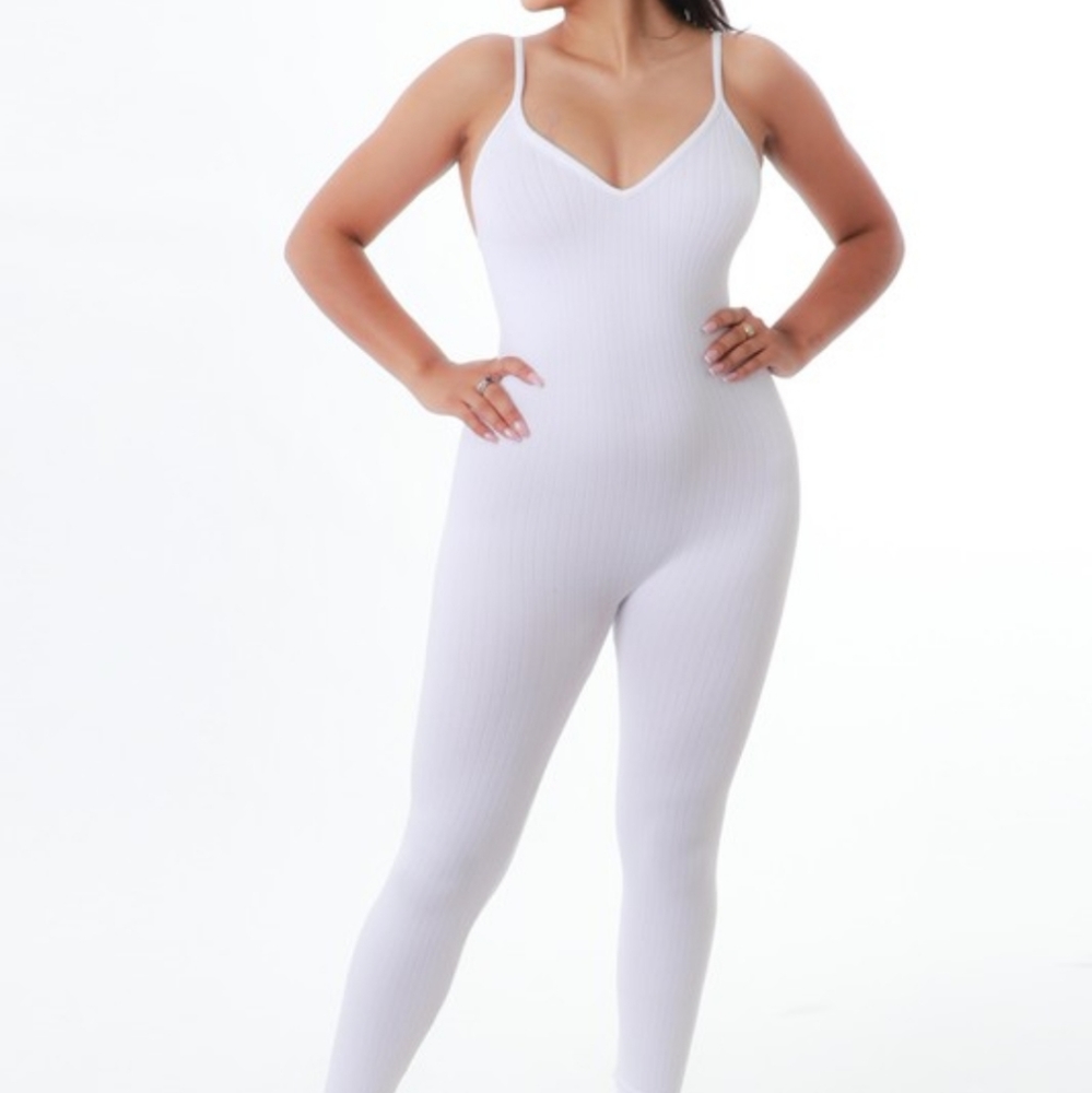 Women ribbed simless jumpsuit